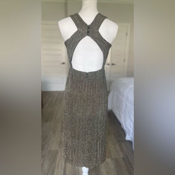 BCBG MAXAZRIA Metallic Gold Pleated Cut Out Gown XS - Picture 6 of 10